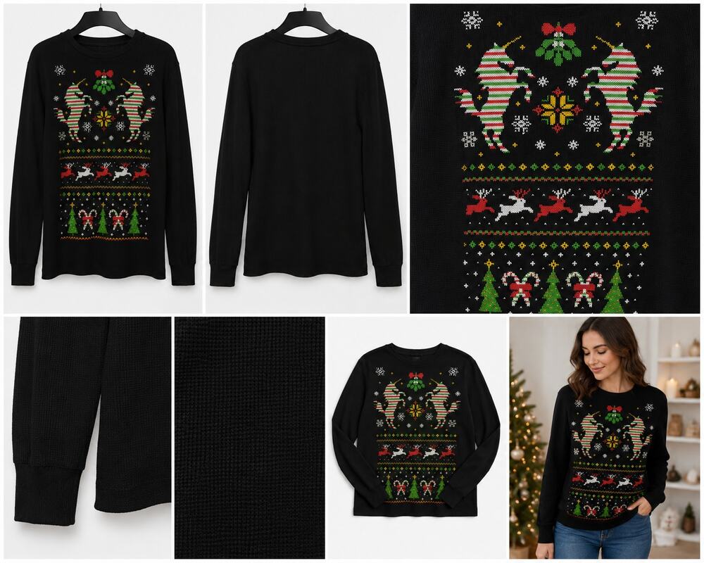 Christmas Seahorse Ugly Christmas Sweater Women's Long Sleeve Knit Top